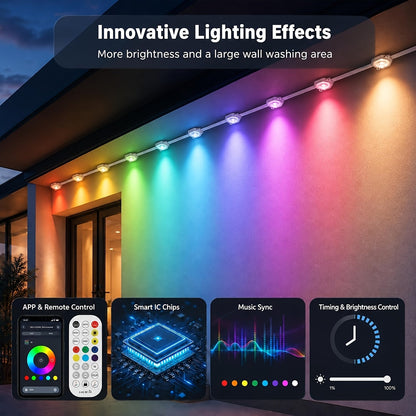 Wall washing light effect under the eaves